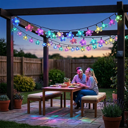 Solar Flower String Lights - Peach Blossom LEDs
