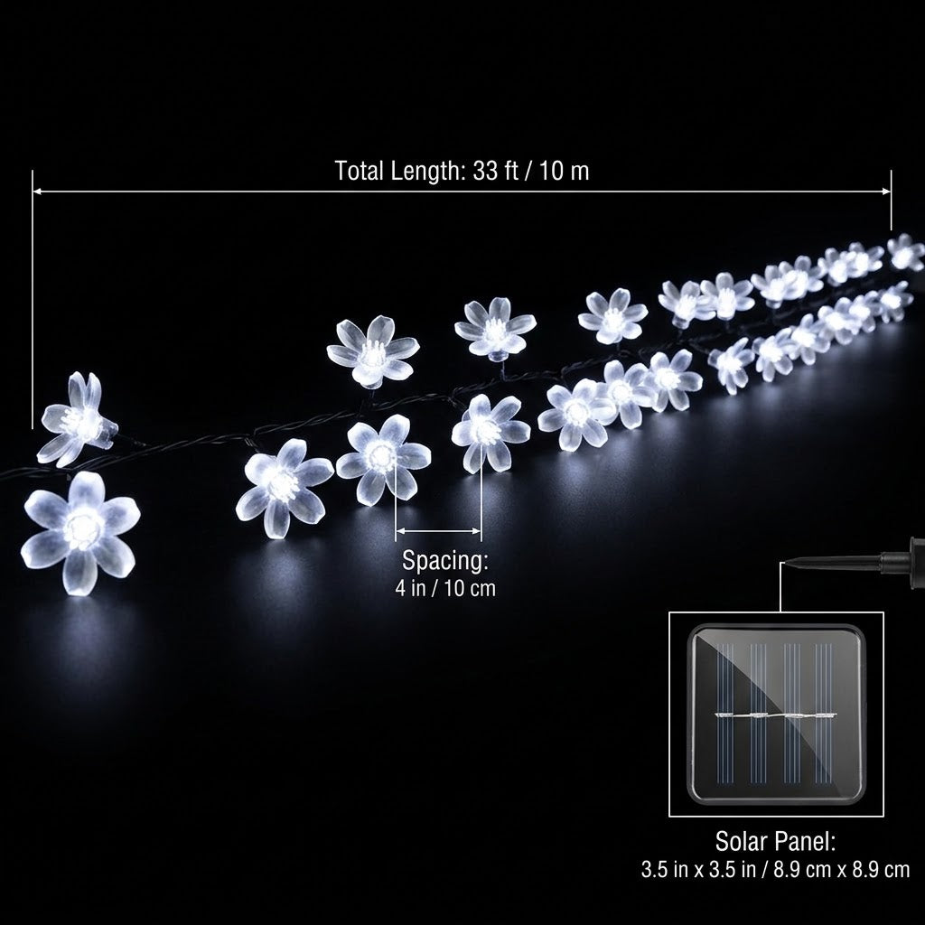 Solar Flower String Lights - Peach Blossom LEDs