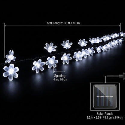 Solar Flower String Lights - Peach Blossom LEDs