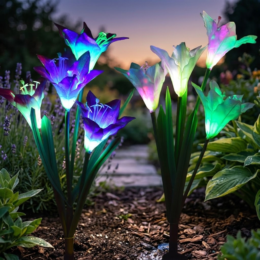 Outdoor Solar Lily Flower Light – Colorful Garden Decor, No Wiring