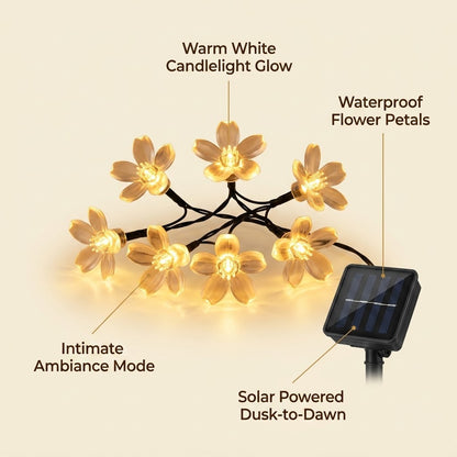 Solar Flower String Lights - Peach Blossom LEDs