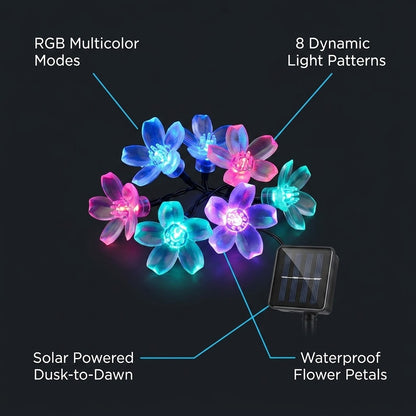 Solar Flower String Lights - Peach Blossom LEDs