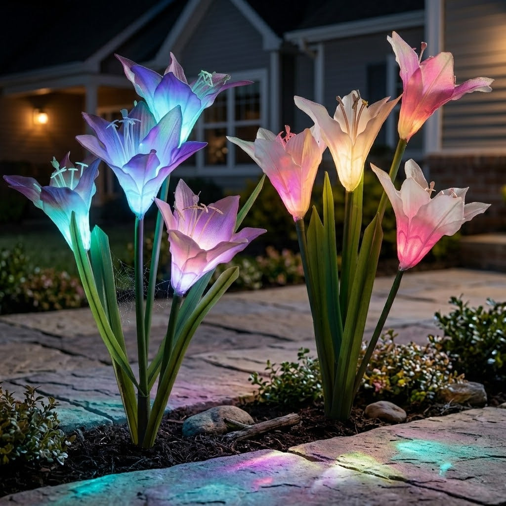 Outdoor Solar Lily Flower Light – Colorful Garden Decor, No Wiring