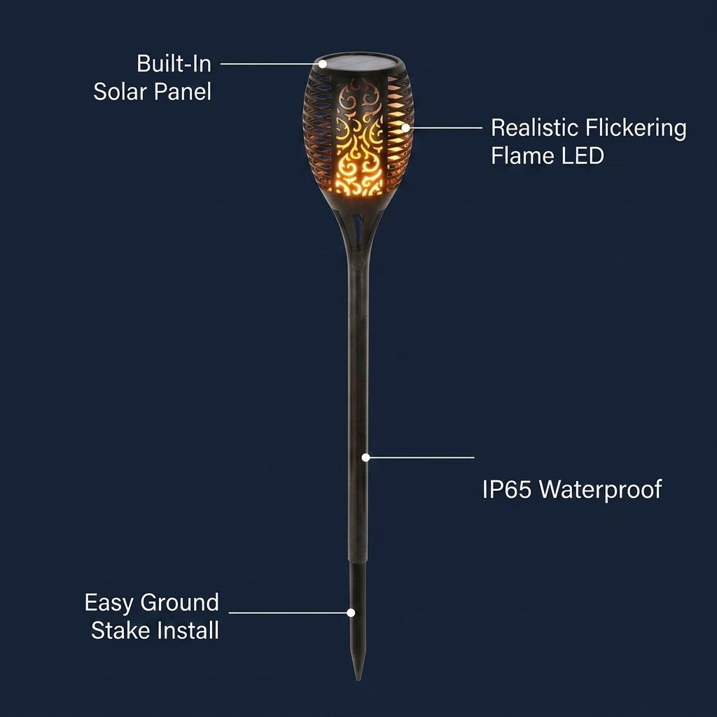 Solar Tiki Torch Lights - Flickering Flames